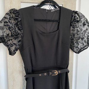 A-Line Dress with Floral Sheer Sleeves